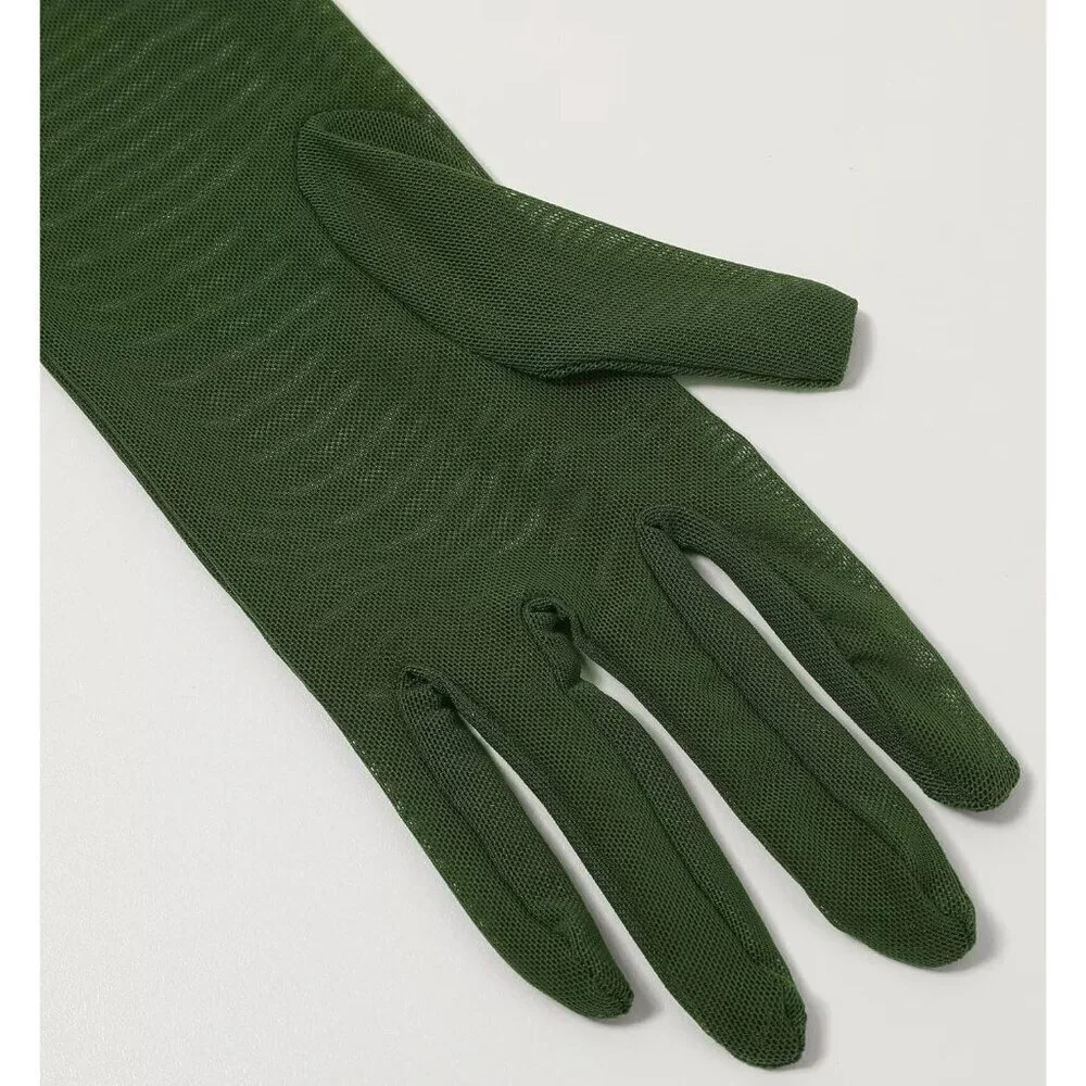 Women's Tulle Dark Green Long Stretchy Gloves Halloween Party Wedding Costume